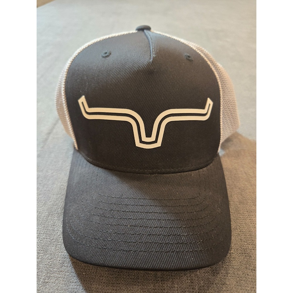 Kimes Ranch Mens Black White Horns Logo Mesh Back Snapback Trucker Hat Cap